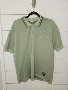 Fabletics XL Green textured fabric polo shirt